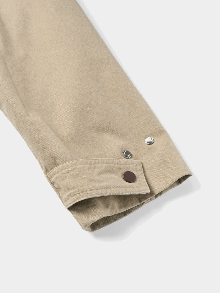 Wharf Jacket in Khaki, snap cuff detail