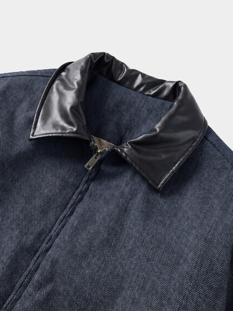 Fell Jacket in Navy, leather-look collar detail