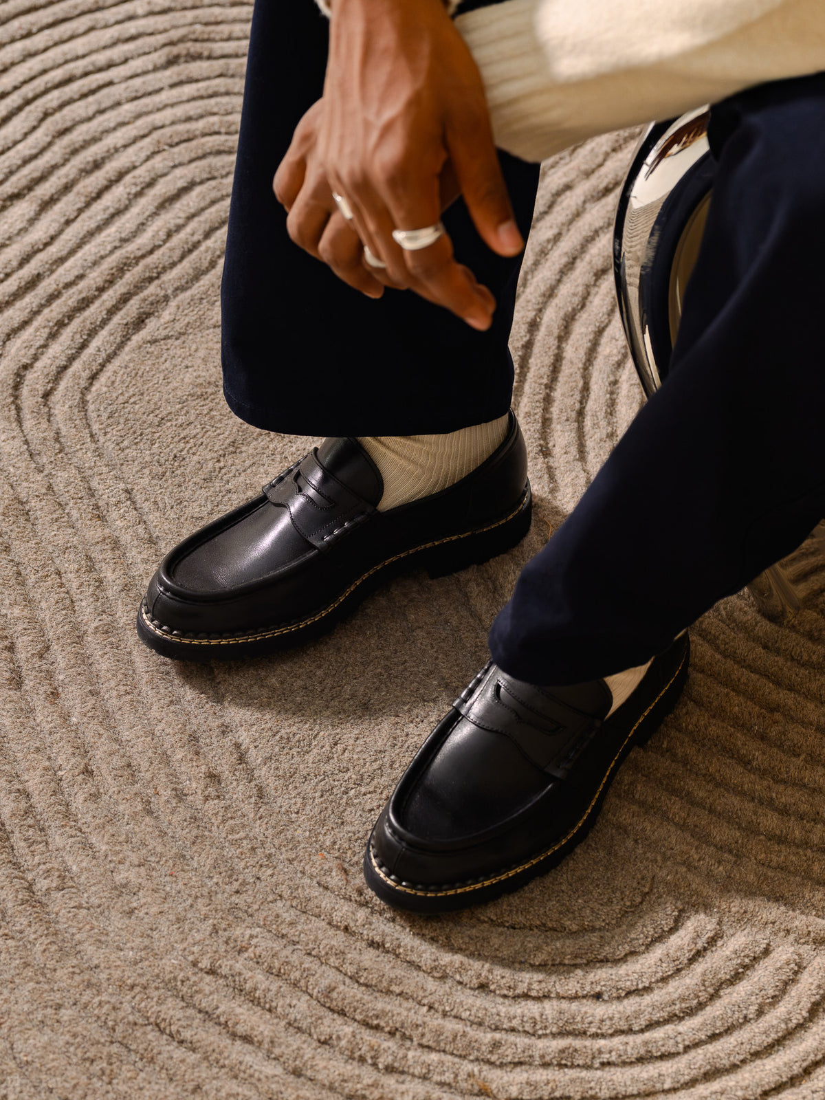 Paper Straight Atlas Loafer Black — pair worn, seen from above