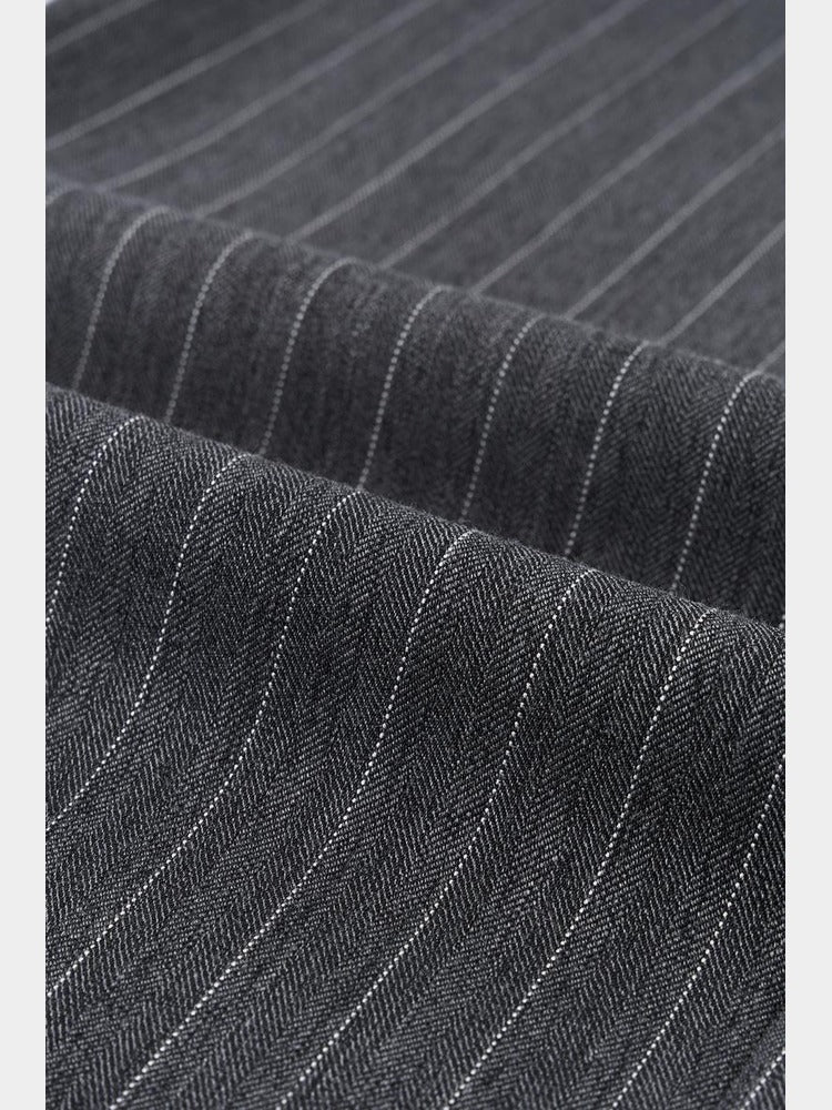 Paper Straight Holt Trouser charcoal — pinstripe fabric detail