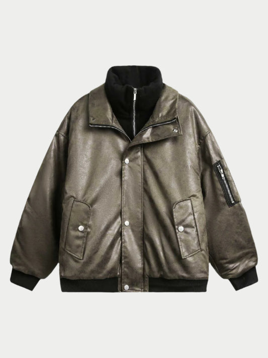 Paper Straight Sleek Leather Down Jacket