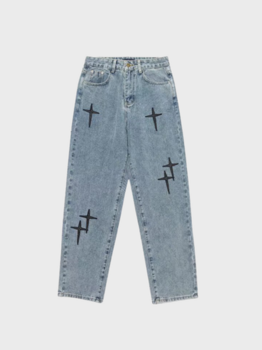 Paper Straight Print Denim Pants