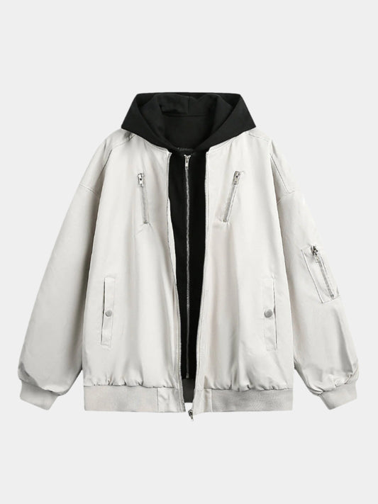 Paper Straight Spliced Hooded Bomber Jacket