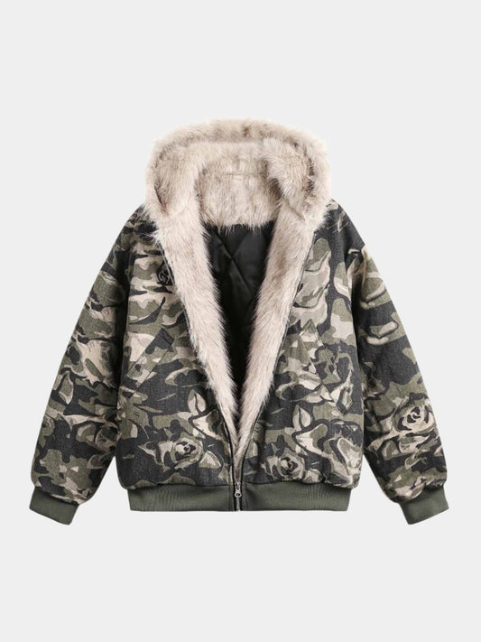 Paper Straight Camo Fur Jacket