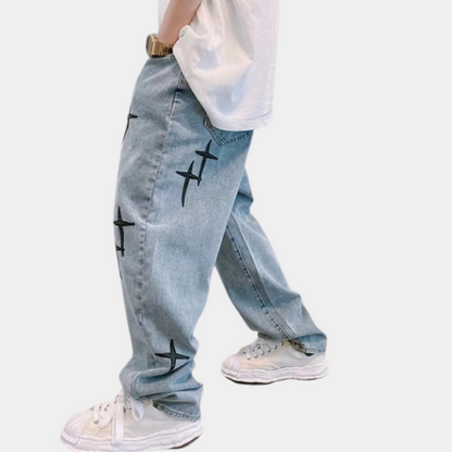 Paper Straight Print Denim Pants