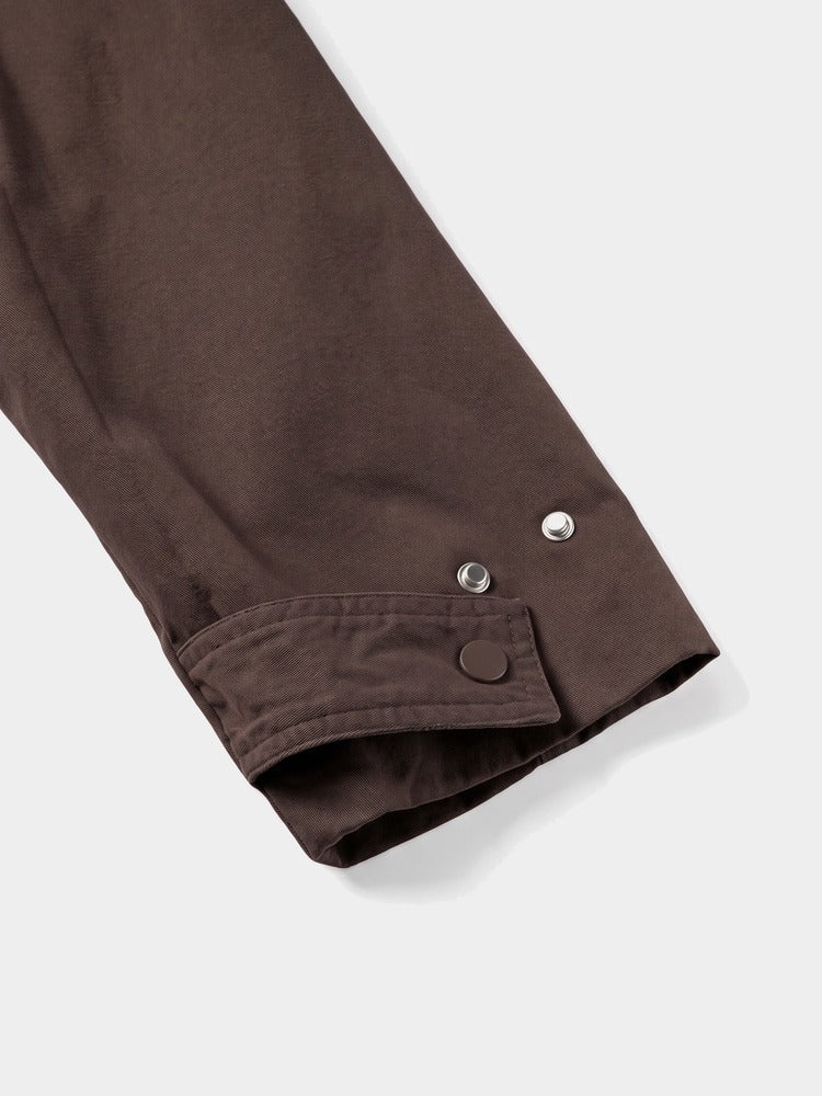 Wharf Jacket in Chocolate, snap cuff detail