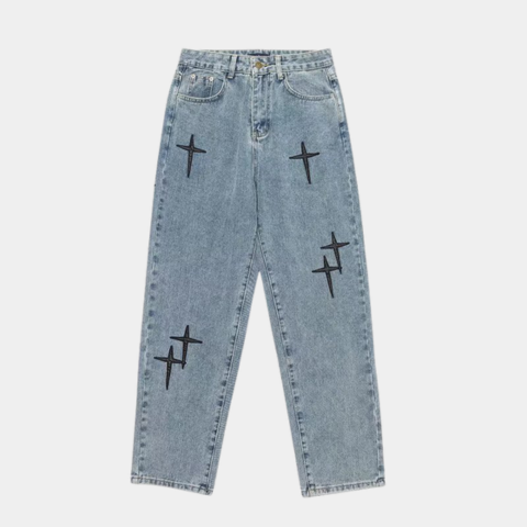 Paper Straight Print Denim Pants