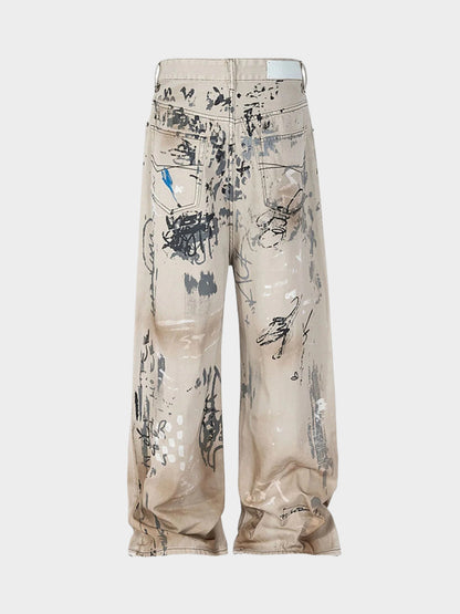 Paper Straight Expressive Graffiti Jeans