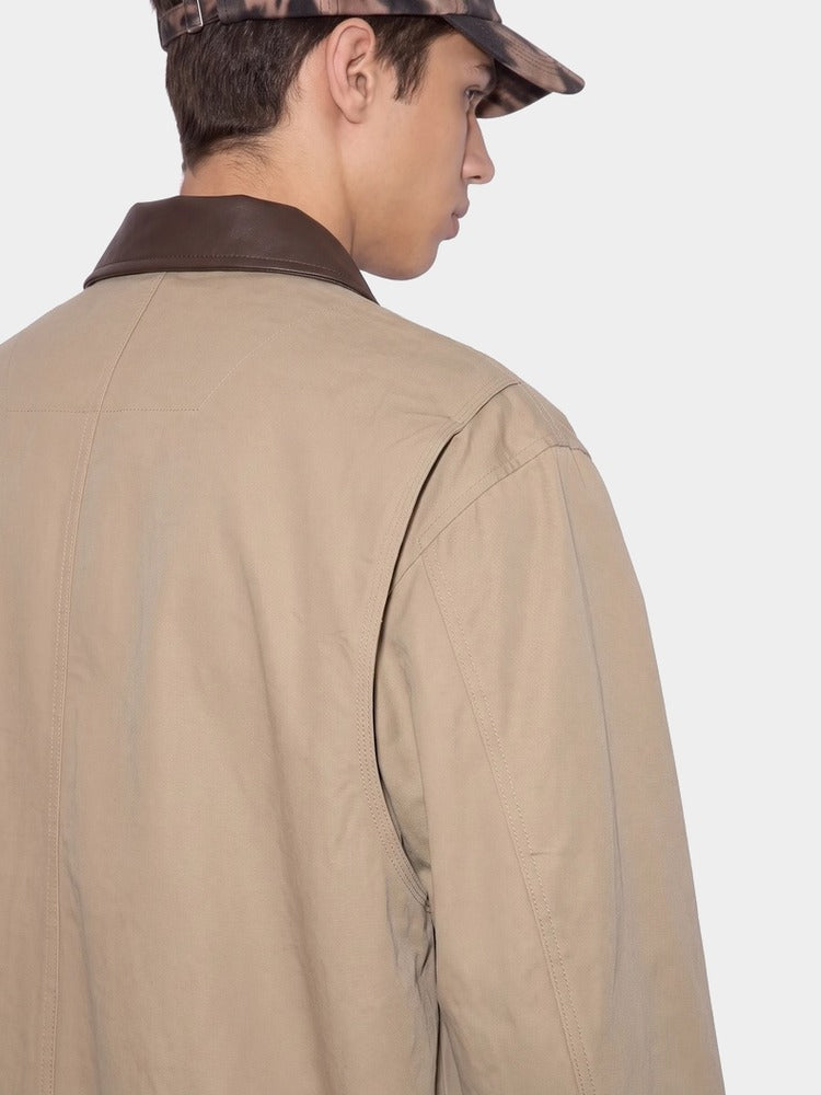 Wharf Jacket in Khaki, back yoke, worn