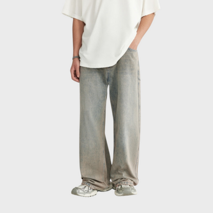 Paper Straight Baggy Denim Jeans - Light Grey