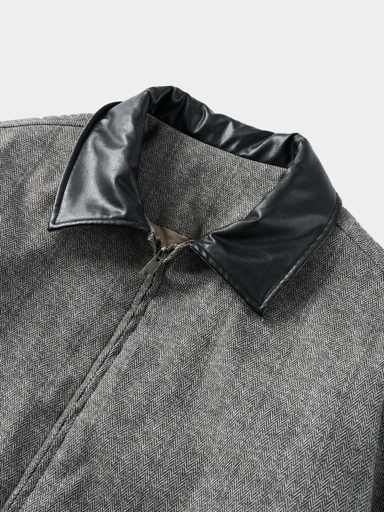 Fell Jacket in Grey, leather-look collar detail