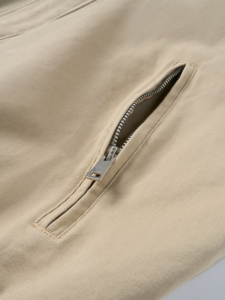 Wharf Jacket in Khaki, zipped pocket detail