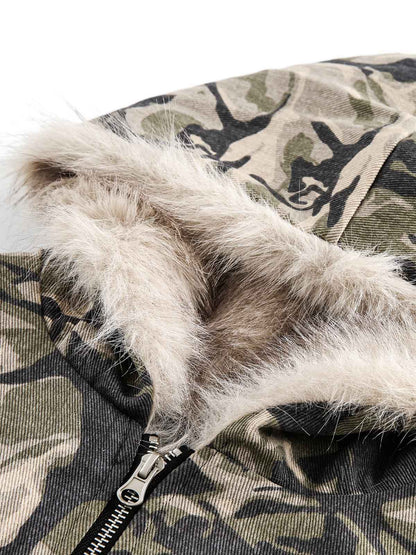 Paper Straight Camo Fur Jacket