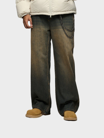 Paper Straight Baggy Denim Jeans - Sand