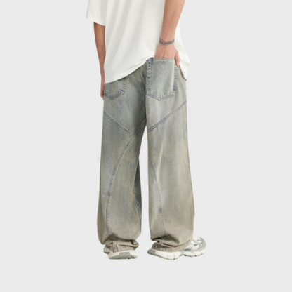 Paper Straight Baggy Denim Jeans - Light Grey