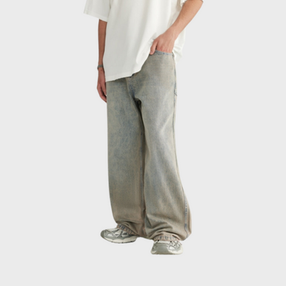 Paper Straight Baggy Denim Jeans - Light Grey