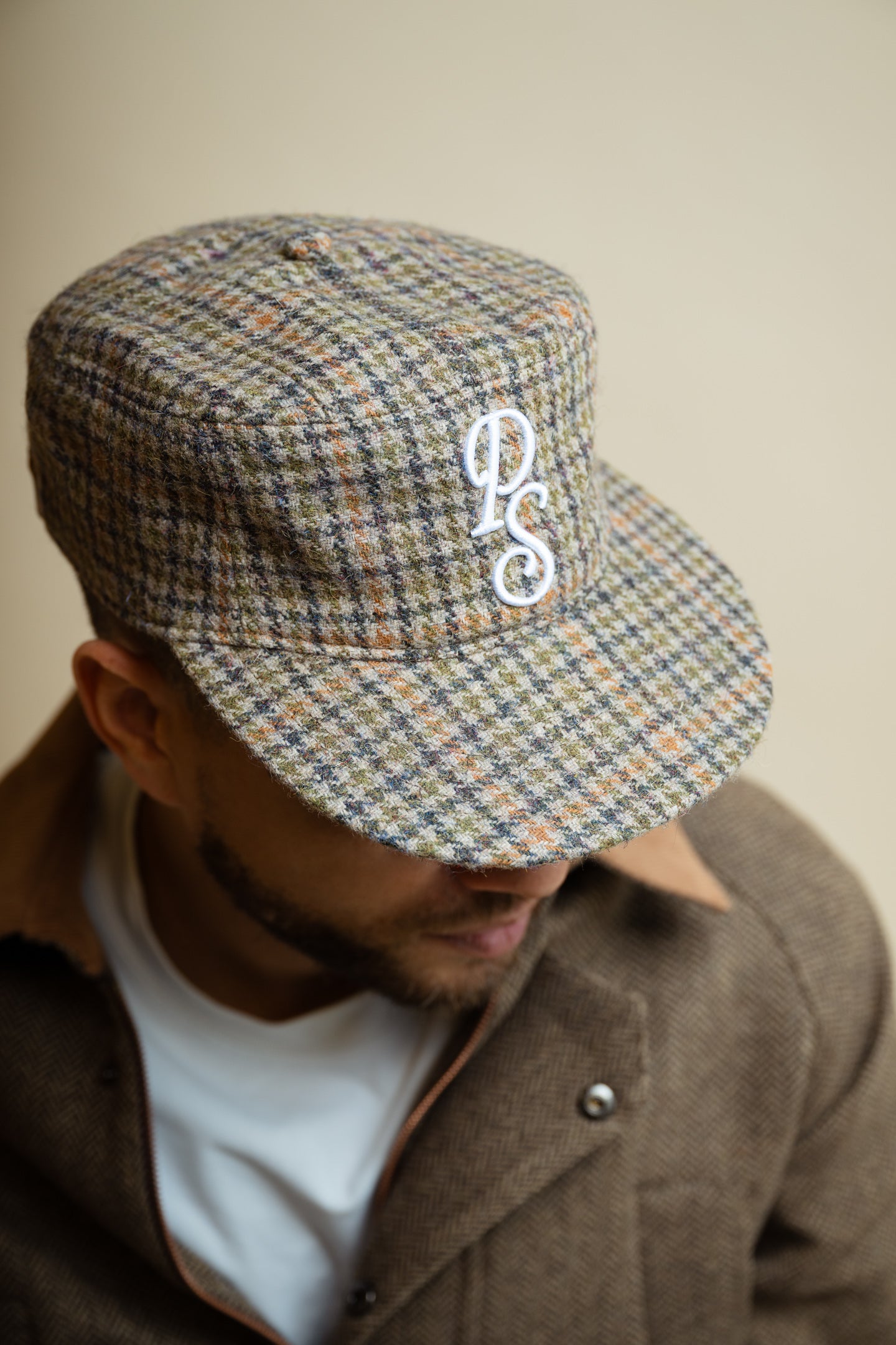 Flat Top Embroidered Cap Houndstooth