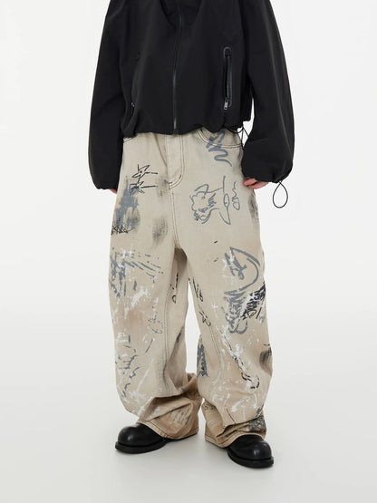 Paper Straight Expressive Graffiti Jeans