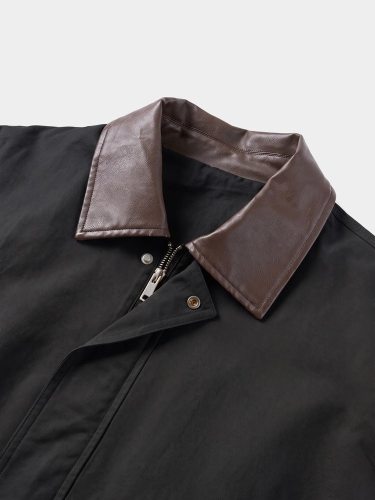 Wharf Jacket in Black, leather-look collar detail