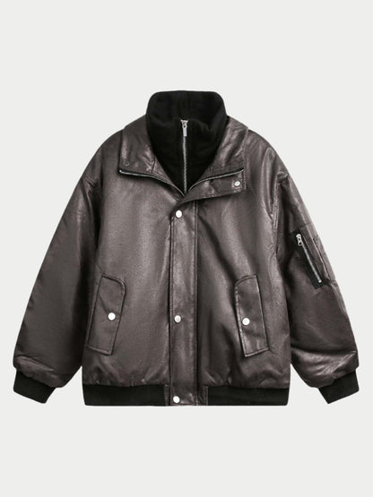 Paper Straight Sleek Leather Down Jacket