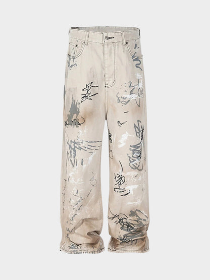 Paper Straight Expressive Graffiti Jeans