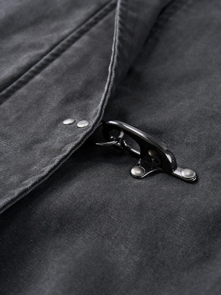Moor Jacket in Black, metal hook clasp detail