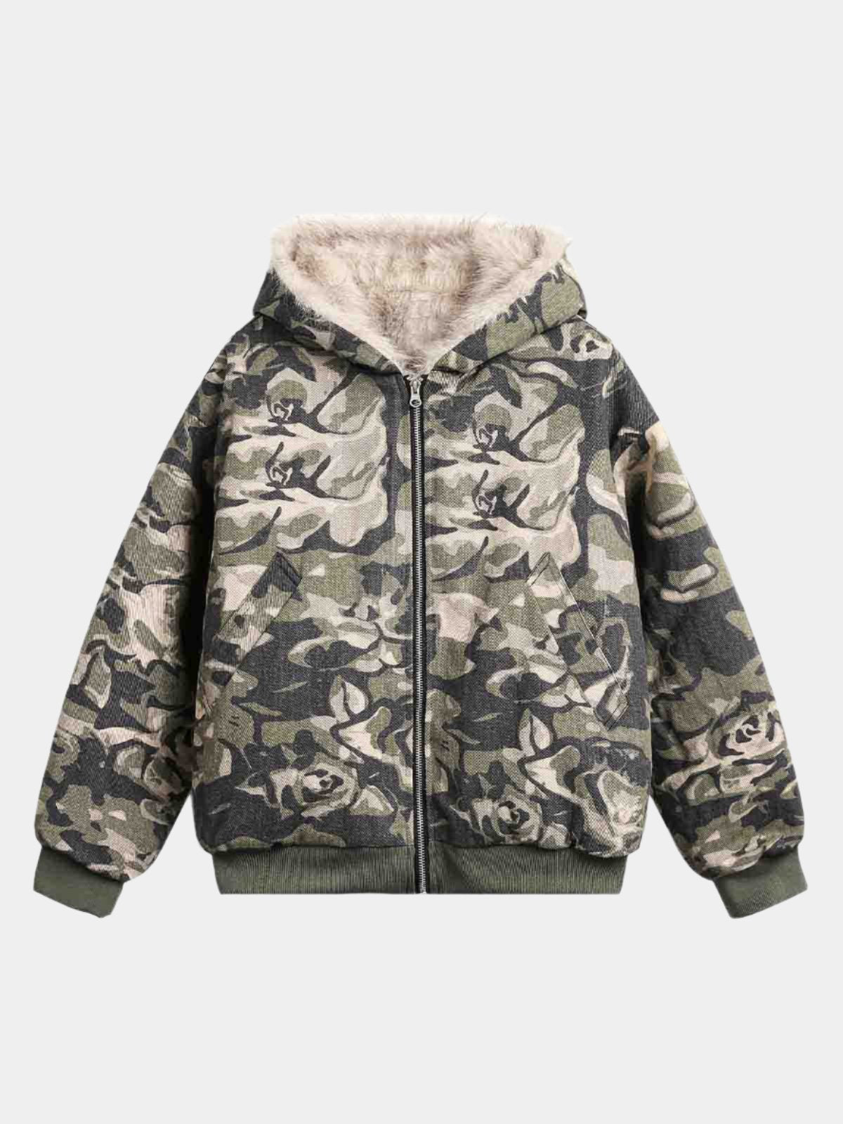 Paper Straight Camo Fur Jacket