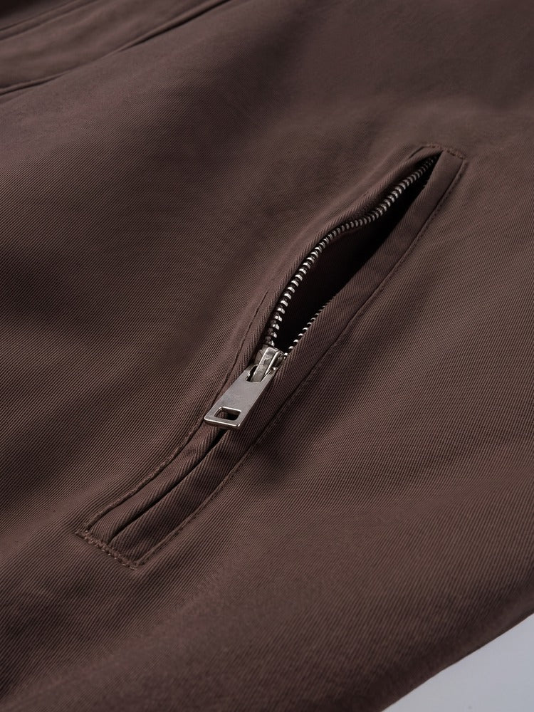 Wharf Jacket in Chocolate, zipped pocket detail
