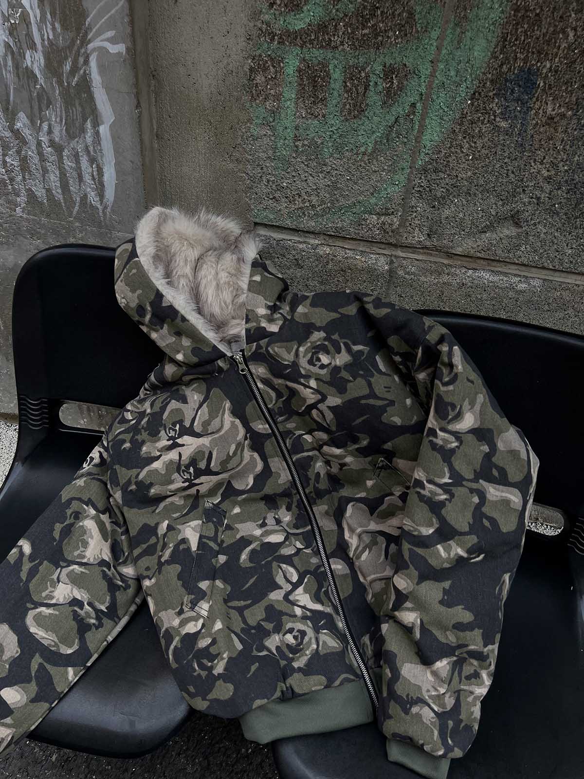 Paper Straight Camo Fur Jacket