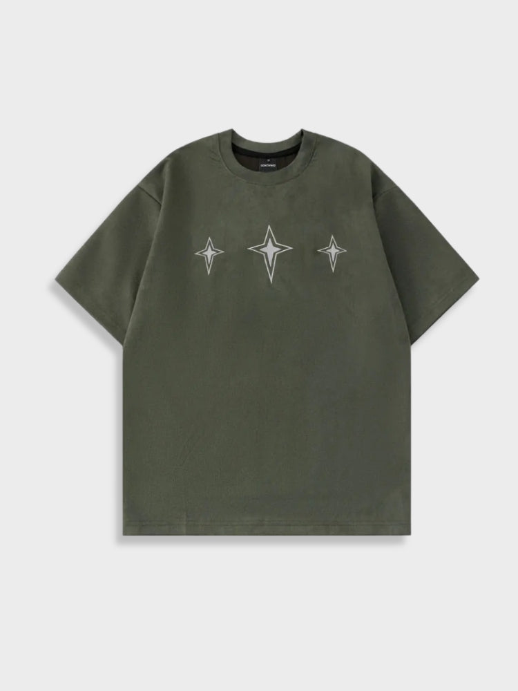 Paper Straight Suede Embroied Star Tee