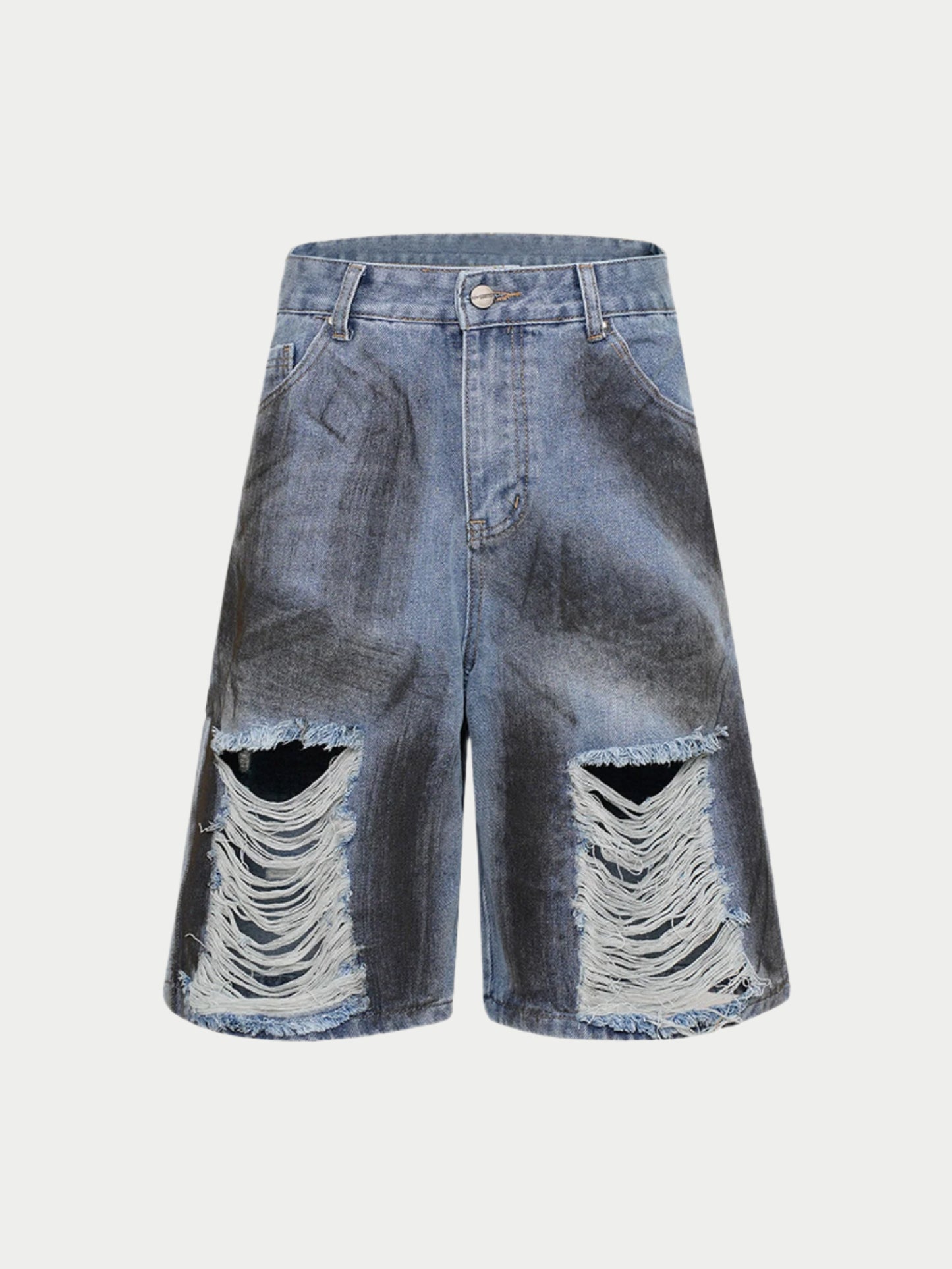 Paper Straight Ripped Washed Denim Shorts