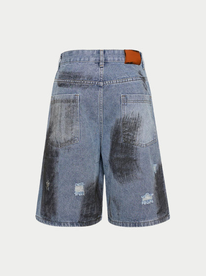 Paper Straight Ripped Washed Denim Shorts