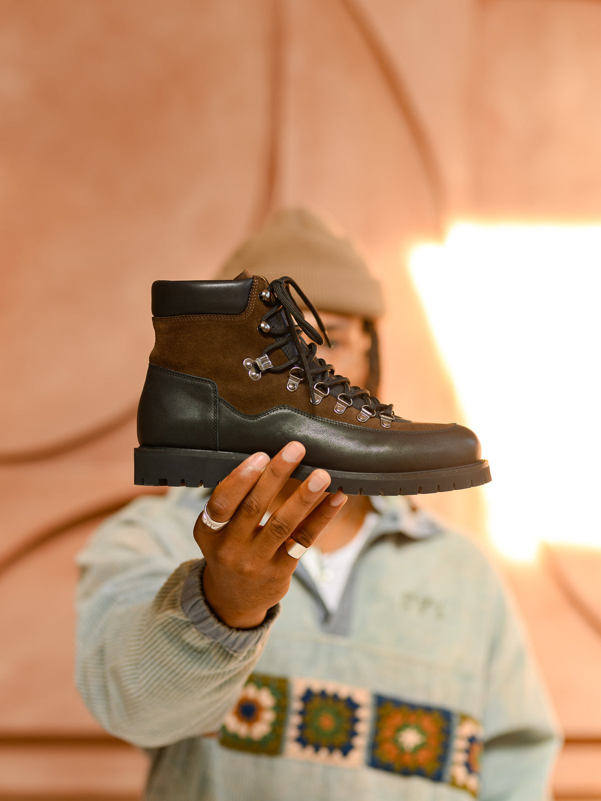 Paper Straight Ridgeworks High Brown Suede — held up to the camera